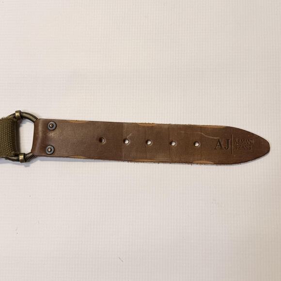 Armani Jeans Belt Mens 107 Brown Olive Leather Canvas Chain Made in Italy AJ - Picture 9 of 13